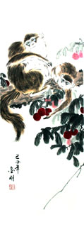 Chinese Monkey Painting,40cm x 100cm,4494001-x