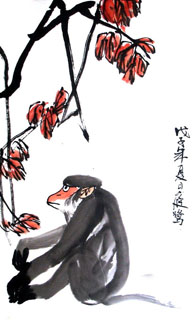 Chinese Monkey Painting,50cm x 90cm,4499001-x