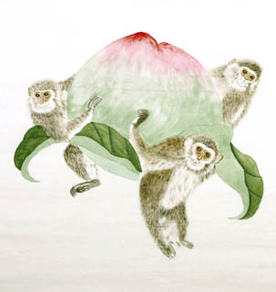 Chinese Monkey Painting,66cm x 66cm,4616005-x