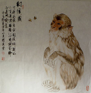 Chinese Monkey Painting,70cm x 70cm,4695039-x