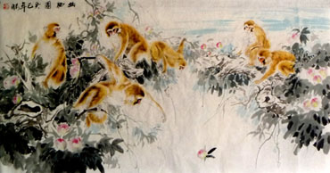 Chinese Monkey Painting,68cm x 136cm,4695043-x