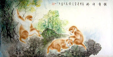 Chinese Monkey Painting,50cm x 100cm,4737042-x