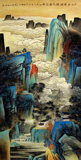 Chinese Mountain and Water Painting,100cm x 202cm,1002022-x