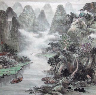 Chinese Mountain and Water Painting,66cm x 66cm,1024005-x