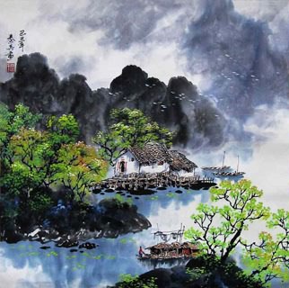 Chinese Mountain and Water Painting,60cm x 60cm,1061005-x