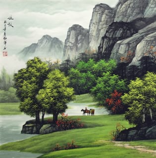 Chinese Mountain and Water Painting,66cm x 66cm,1135083-x