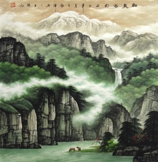Chinese Mountain and Water Painting,66cm x 66cm,1135084-x