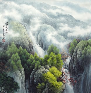 Chinese Mountain and Water Painting,69cm x 69cm,1135095-x