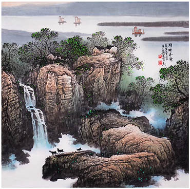 Chinese Mountain and Water Painting,68cm x 68cm,zyg11115001-x
