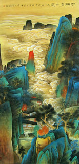 Chinese Mountains Painting,100cm x 202cm,1002001-x
