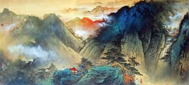 Chinese Mountains Painting,70cm x 155cm,1002016-x