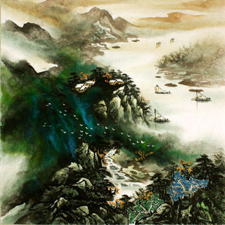 Chinese Mountains Painting,68cm x 68cm,1016051-x