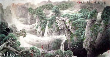 Chinese Mountains Painting,69cm x 138cm,1025044-x