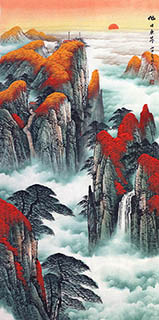 Chinese Mountains Painting,69cm x 138cm,1026009-x