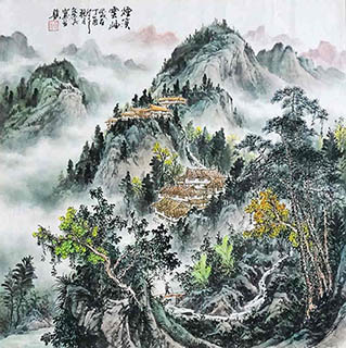 Chinese Mountains Painting,68cm x 68cm,1061058-x