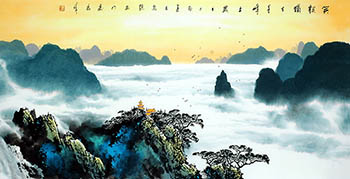 Chinese Mountains Painting,68cm x 136cm,1095051-x