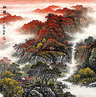 Chinese Mountains Painting,70cm x 70cm,1191004-x