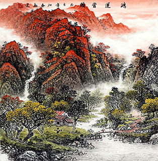 Chinese Mountains Painting,70cm x 70cm,1191006-x