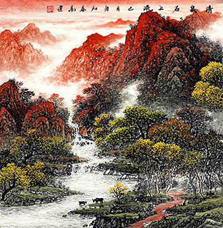 Chinese Mountains Painting,70cm x 70cm,1191007-x