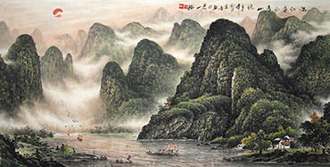 Chinese Mountains Painting,68cm x 136cm,lzj11146001-x