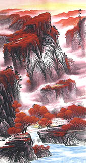 Chinese Mountains Painting,68cm x 136cm,qhy11153003-x