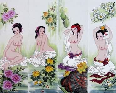Chinese Nude Girl Painting,33cm x 110cm,3449008-x