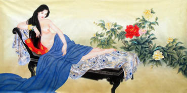 Chinese Nude Girl Painting,69cm x 138cm,3506023-x