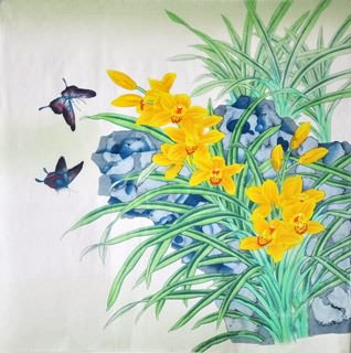 Chinese Orchid Painting,66cm x 66cm,2416001-x