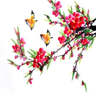 Chinese Peach Blossom Painting,33cm x 33cm,2336064-x