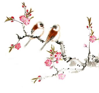 Chinese Peach Blossom Painting,38cm x 38cm,2340056-x