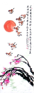 Chinese Peach Blossom Painting,49cm x 138cm,2360045-x