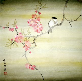 Chinese Peach Blossom Painting,50cm x 50cm,2395012-x