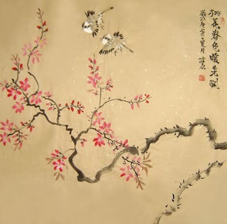 Chinese Peach Blossom Painting,66cm x 66cm,2407004-x