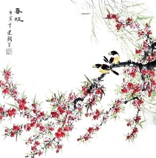 Chinese Peach Blossom Painting,66cm x 66cm,2428001-x