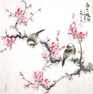 Chinese Peach Blossom Painting,50cm x 50cm,dyc21099013-x