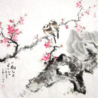 Chinese Peach Blossom Painting,66cm x 66cm,dyc21099016-x