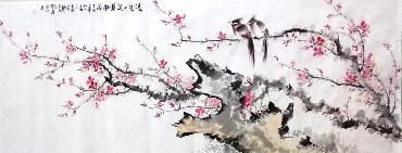 Chinese Peach Blossom Painting,70cm x 180cm,dyc21099017-x