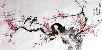 Chinese Peach Blossom Painting,66cm x 136cm,dyc21099021-x