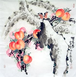 Chinese Peach Painting,66cm x 66cm,2559008-x
