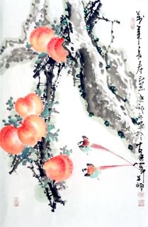 Chinese Peach Painting,30cm x 62cm,2559010-x