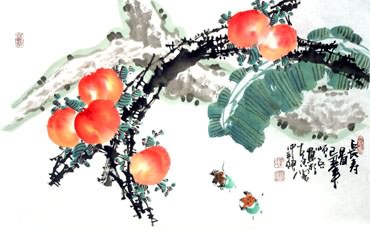 Chinese Peach Painting,30cm x 62cm,2559011-x