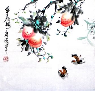 Chinese Peach Painting,50cm x 50cm,2565003-x