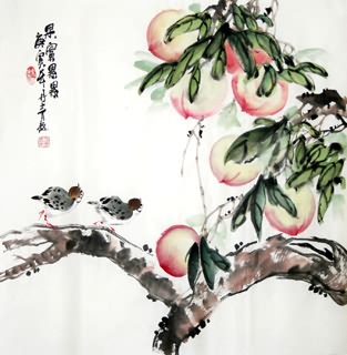 Chinese Peach Painting,50cm x 50cm,2565005-x