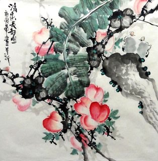 Chinese Peach Painting,69cm x 69cm,2612004-x