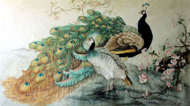 Chinese Peacock Peahen Painting,96cm x 170cm,2352031-x