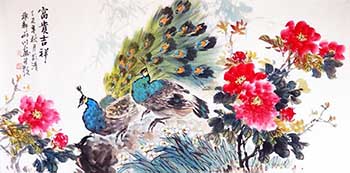 Chinese Peacock Peahen Painting,68cm x 136cm,2357002-x
