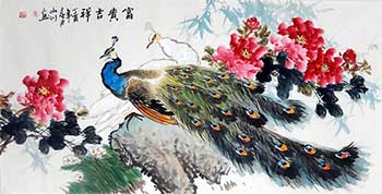 Chinese Peacock Peahen Painting,68cm x 136cm,2357004-x