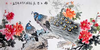 Chinese Peacock Peahen Painting,68cm x 136cm,2357005-x