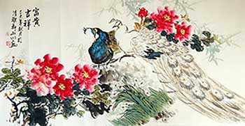 Chinese Peacock Peahen Painting,68cm x 136cm,2357006-x