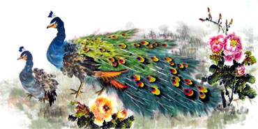 Chinese Peacock Peahen Painting,69cm x 138cm,2370005-x